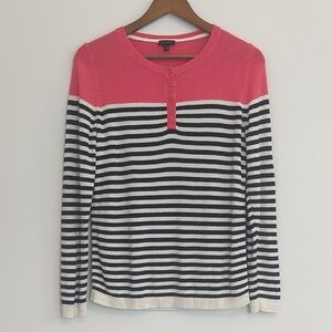Talbots Henley Cotton Sweater‎ Striped Colorblock Pink Black Size M
